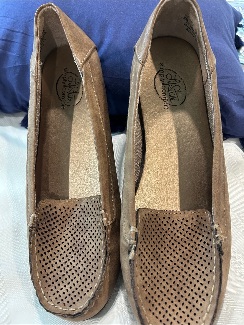Life Stride Brown Perforated Slip-On Loafers